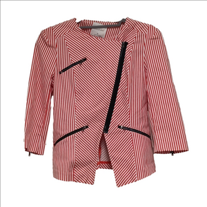 NWT Line & Dot Orange & White Striped Asymmetrical Blazer
